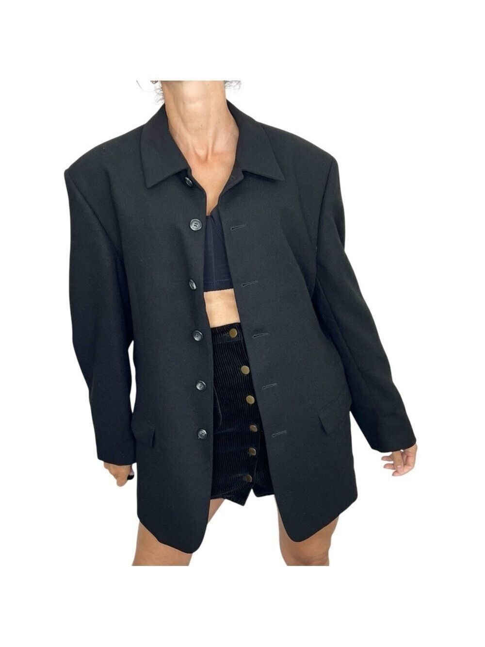 Vintage 90s Denomme Vincent Canadian designer pure wool black blazer jacket 38